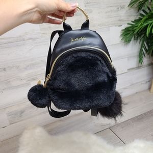 Kendall & Kylie Black Fur Mini Purse Backpack